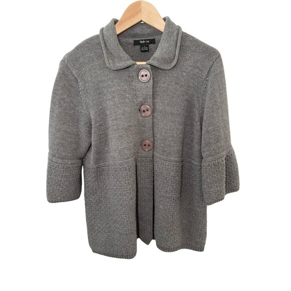 WOMEN'S M Style & Co gray 3/4 sleeve button cardigan sweater - Picture 1 of 6